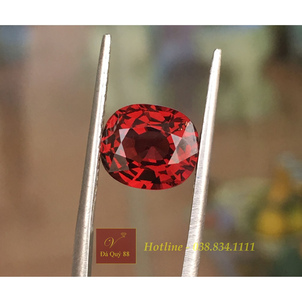 Viên Đá Ngọc Hồng Lựu Tự Nhiên, Granat Đỏ Đậm, 3,98ct Mặt Nhẫn Nam, Nữ Đeo Phong Thủy