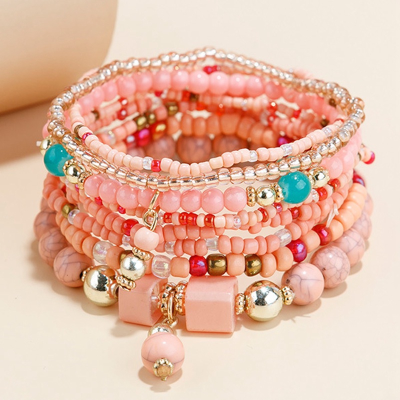 Vòng Tay Chuỗi Hạt Đá Ngọc Lam Tự Nhiên Phong Cách Boho Thời Trang Cho Nữ
