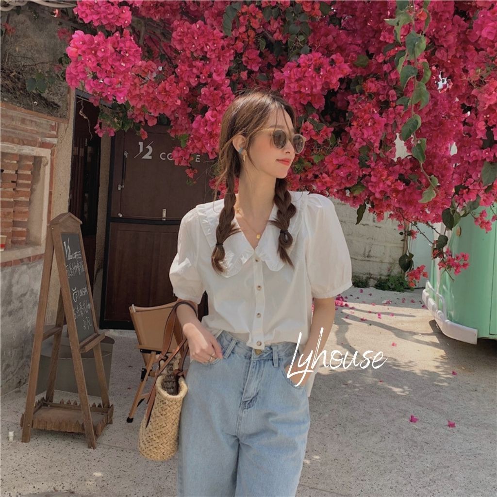 Áo sơ mi nữ form rộng cổ bèo Kiểu Màu Trắng đẹp ngắn tay ulzzang vintage hàn quốc cao cấp