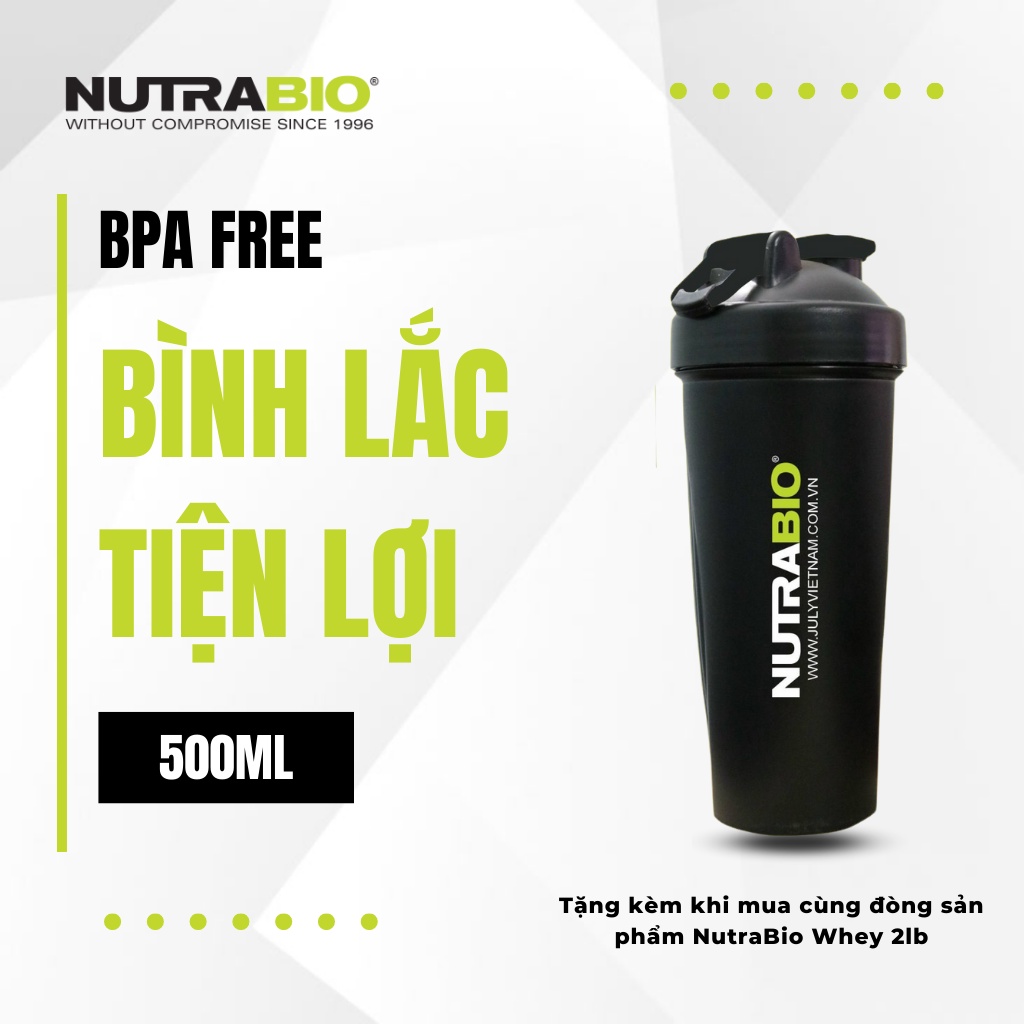 Bình Lắc Shaker Cao Cấp NutraBio, Bình Nước Thể Thao Tập Gym, Nhựa BPA Free, Dung Tích 500ml