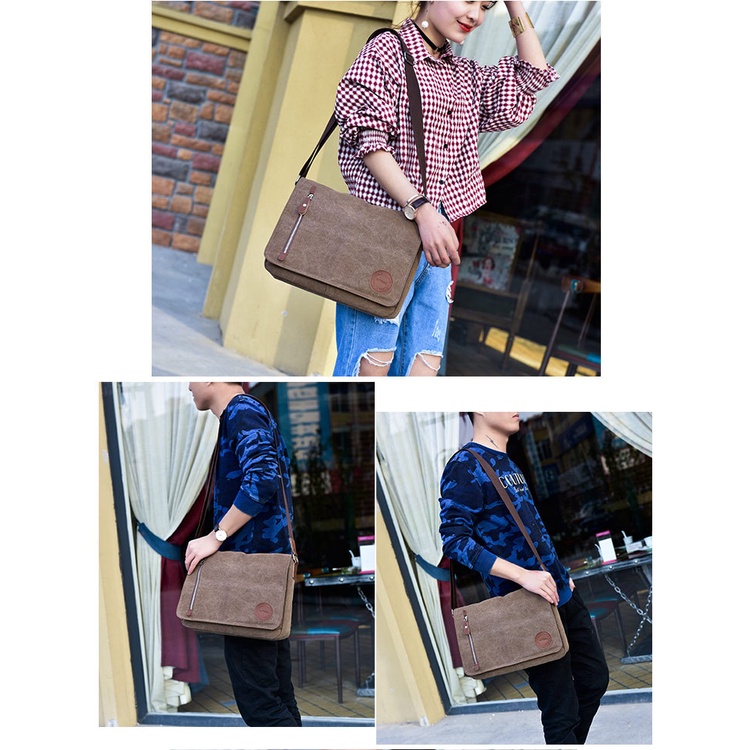 Túi Nam Đeo Chéo Thời Trang ZACHI Vải Canvas Đựng Laptop Macbook 13 inch Màu Đen/Nâu T19