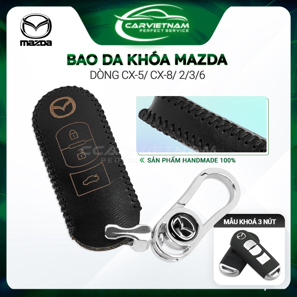 [TẶNG 1 viên rửa kính ô tô] Bao da chìa khóa ô tô Mazda 2/3/6/CX5/CX8 (Mẫu 3 nút) - Thiết kế Sang trọng, Lịch lãm