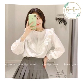 Áo sơ mi nữ trắng cổ bèo beauty a1802