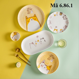 [ORDER] Bát đĩa hình mèo vàng ngộ nghĩnh, bộ đồ bàn ăn phong cách cute 6.86.1