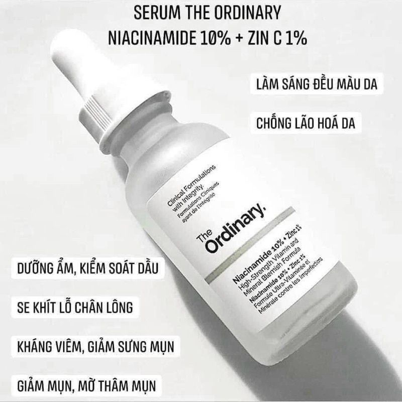 [30&amp;60ml] Tinh chất The Ordinary Niacinamide 10% + Zinc 1% giảm mụn, mờ thâm