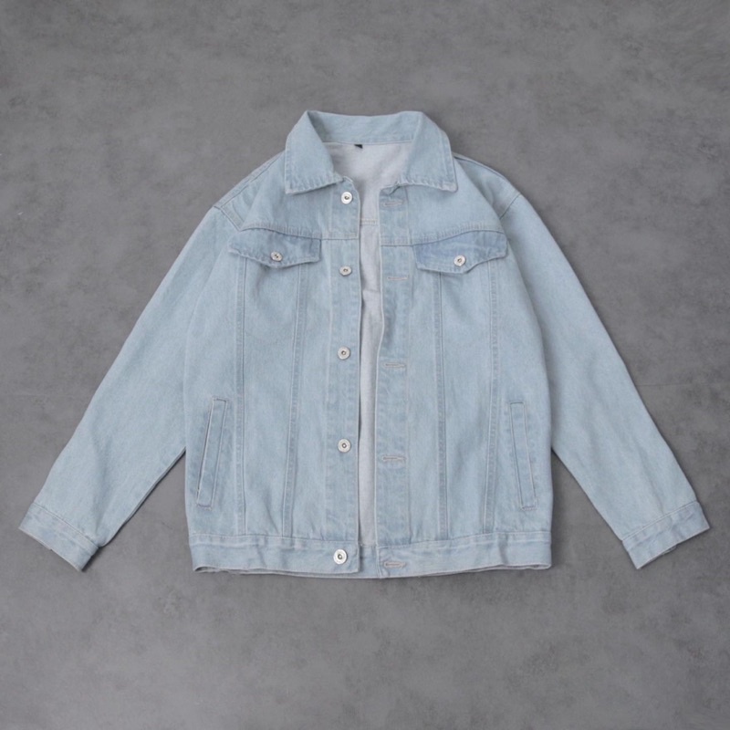 Áo khoác jean xanh bạc basic màu đẹp KPis Clothes form rộng oversize nam nữ sale 50%