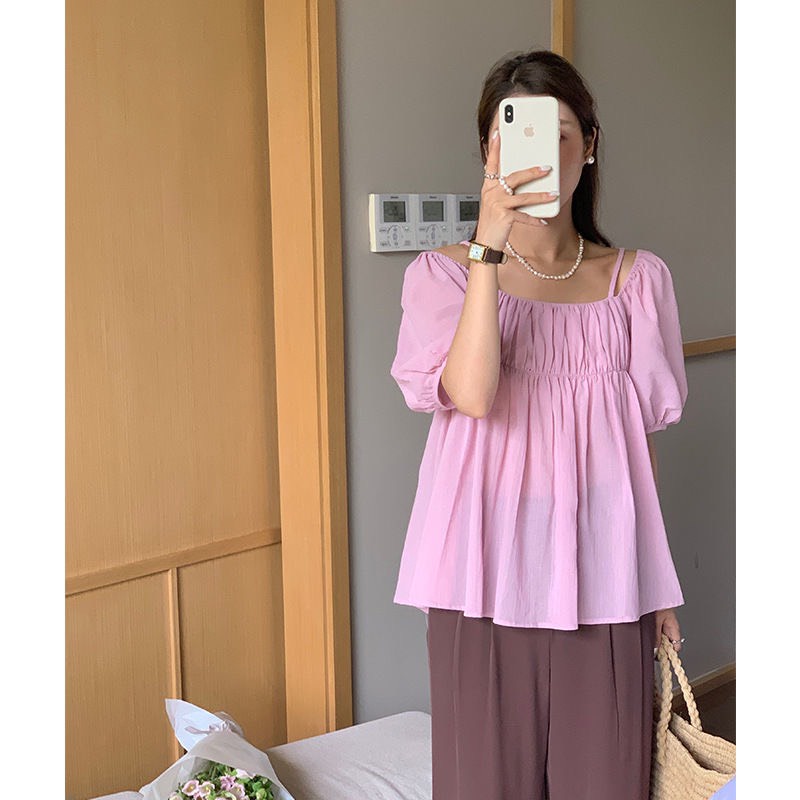 Áo Kiểu Nữ Tính 2 Dây Voan Vai Trễ Dành Cho Nữ Phù Hợp Với Mọi Lứa Tuổi Ak4105