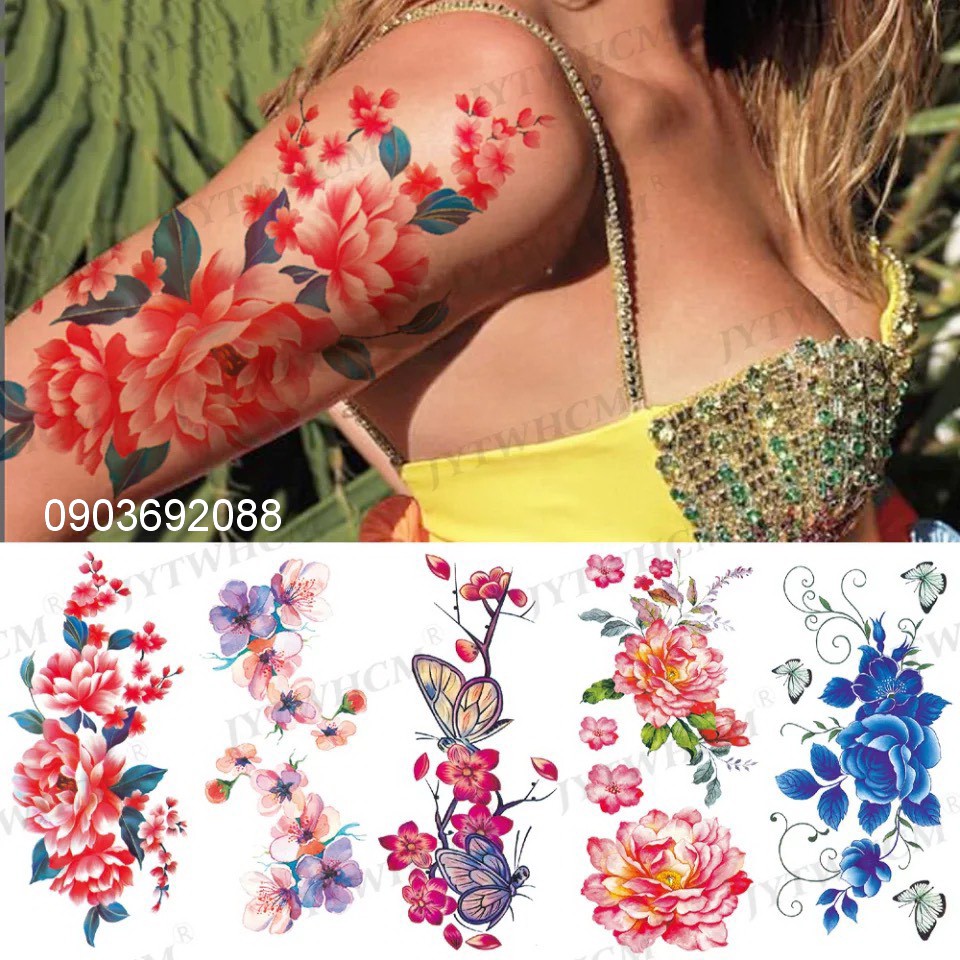 [HCM] Hình xăm dán - tattoo sticker họa tiết hoa lớn 19 x 9cm