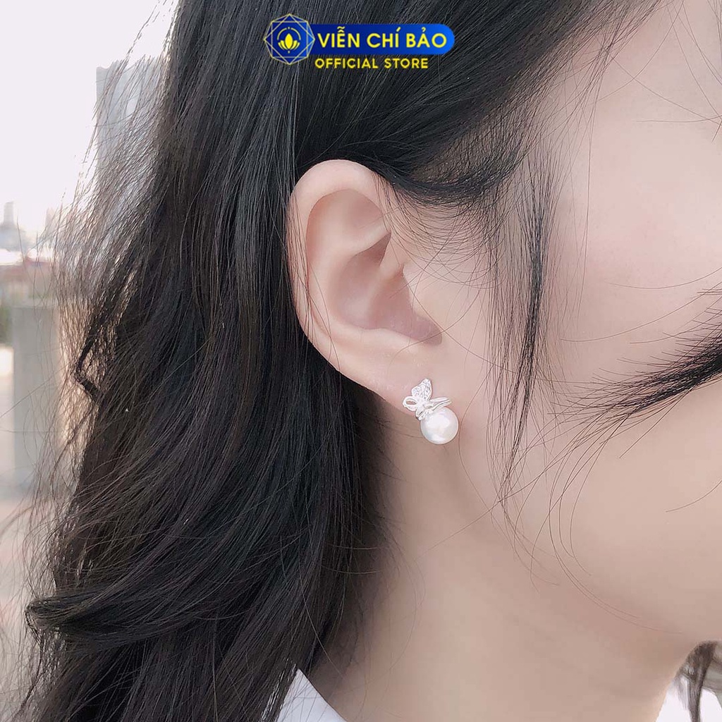 Bông tai bạc nữ hồ điệp hạt châu chất liệu bạc 925 thời trang phụ kiện trang sức nữ thương hiệu Viễn Chí Bảo B400124