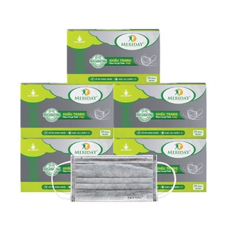 Combo 5 Hộp khẩu trang y tế than hoạt tính 4 lớp Meriday Bông Bạch Tuyết kháng khuẩn cao cấp màu xám - Hộp 50 cái