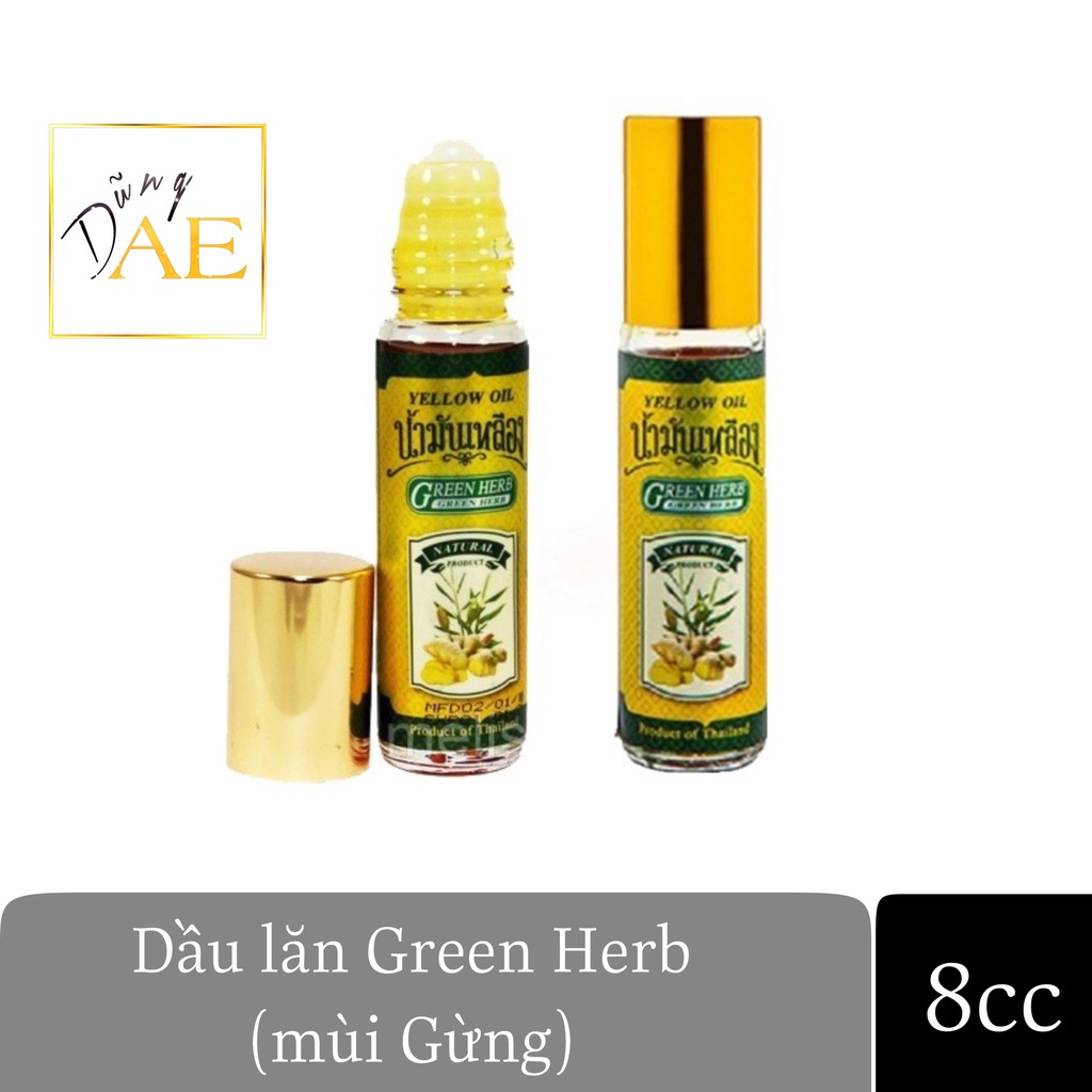 Dầu lăn Thảo Dược Gừng Green Herb Thái Lan 8mL