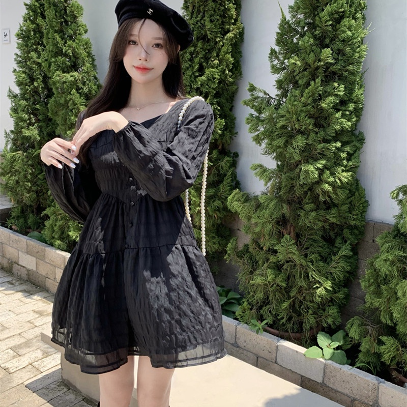 Đầm midi chữ A tay dài dáng rộng phong cách mùa thu thanh lịch cho nữ