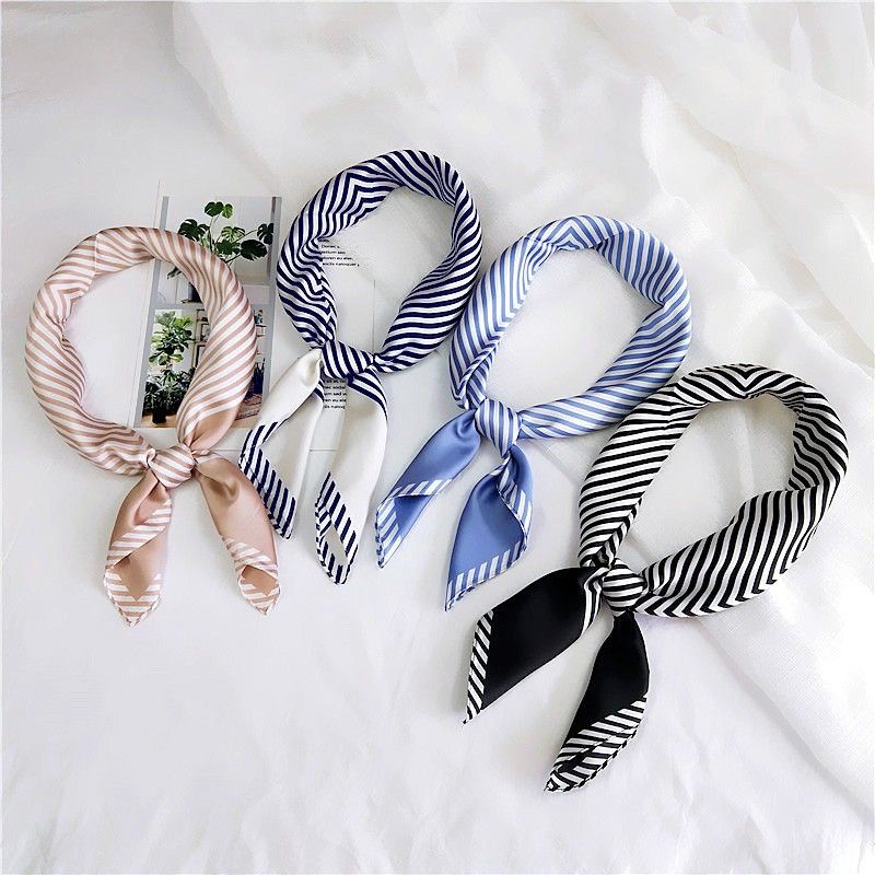 Khăn Bandana Quấn Làm Áo BLACKPINK - Khăn Turban Lụa Vuông Quàng Cổ Nữ Đẹp Họa Tiết Sọc Màu Xanh, Trắng, Đen, Nâu, Xám