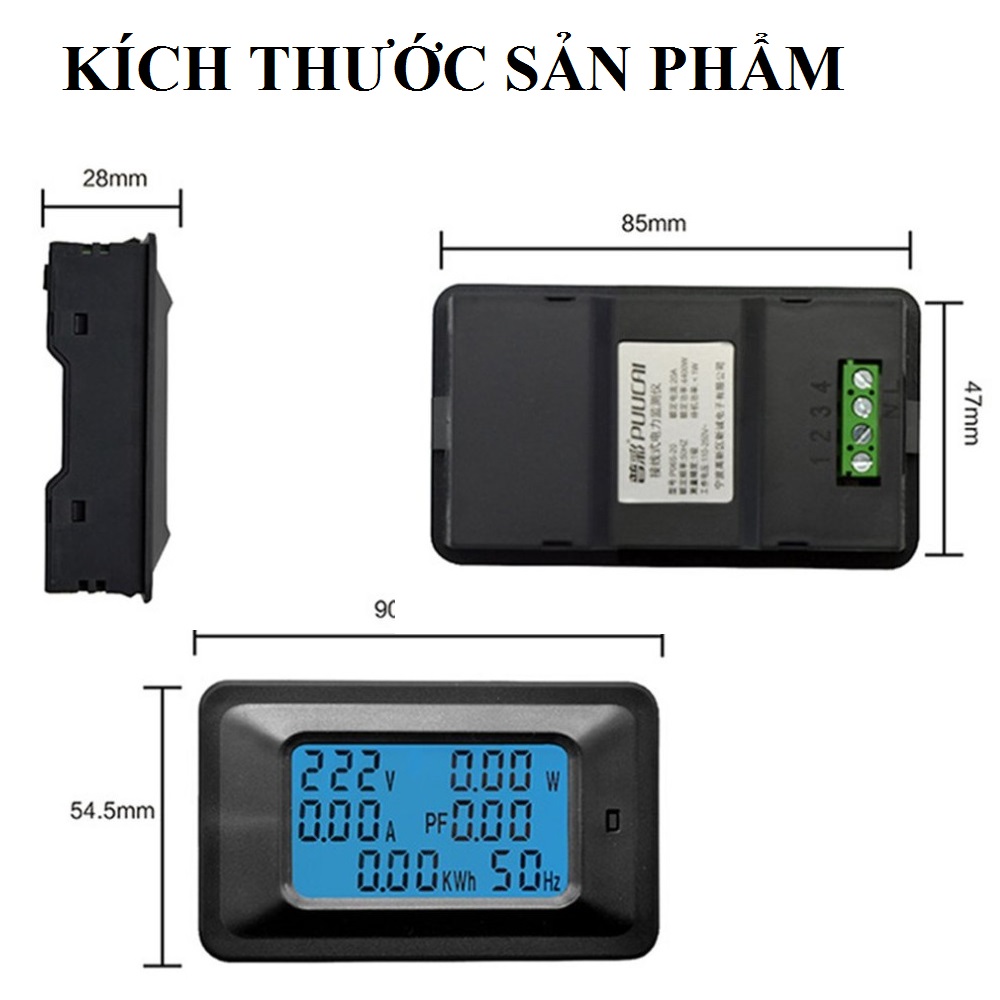 Thiết bị đo công suất 100A 220V công tơ điện tử màn hình LCD hiển thị 6 thông số đồng hồ điện tử