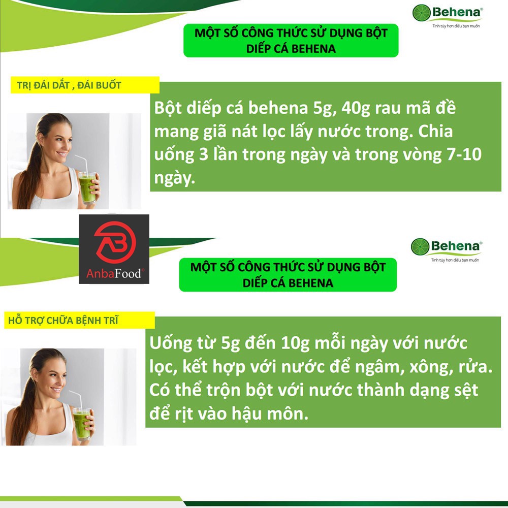 Bột rau diếp cá nguyên chất Behena 50g (20 gói x 2.5g)