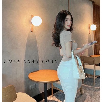 Áo len cổ v vạt bầu tôn dáng cộc tay màu