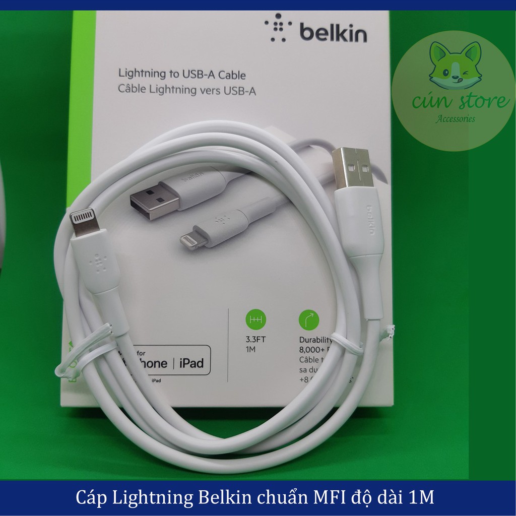 [Bảo Hành 12 tháng] Cáp Sạc Belkin Lightning (1M-MFI) Chính Hãng