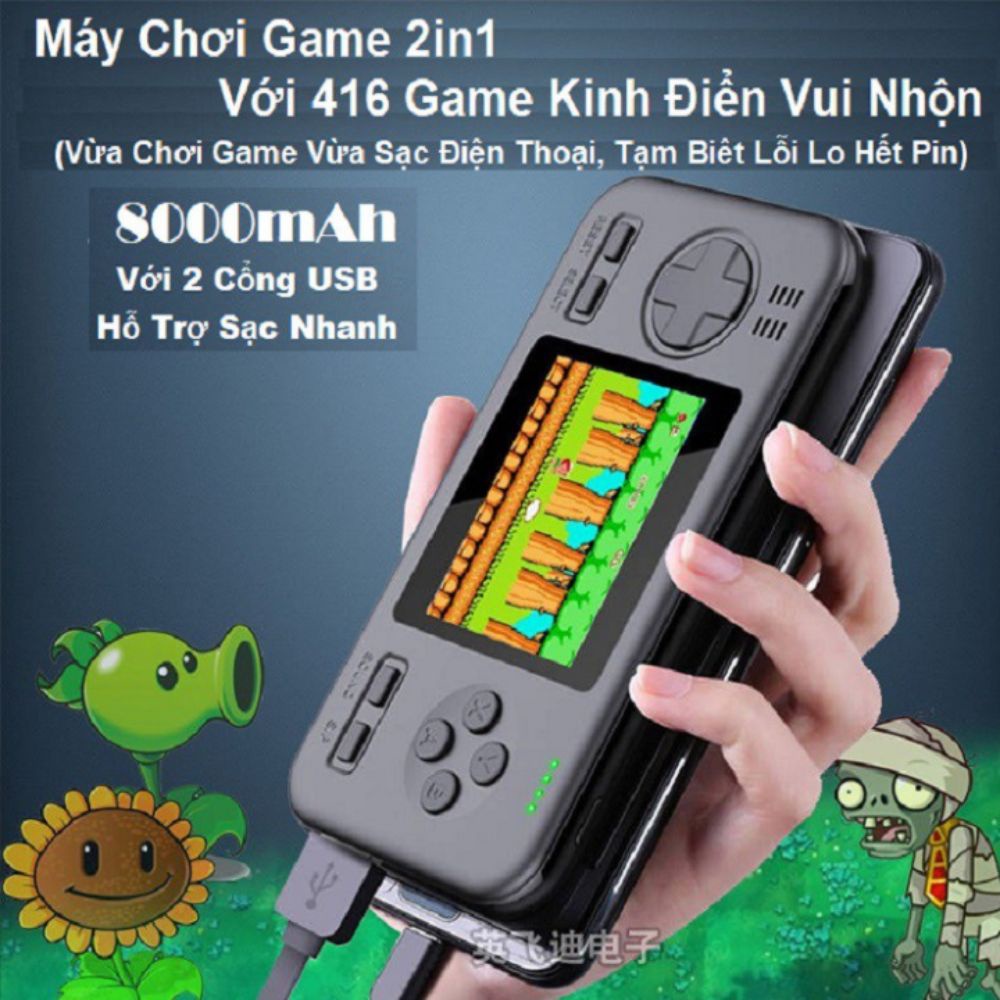 Máy Chơi Game Cầm Tay 416 Trò Kiêm Sạc Dự Phòng 8000 MAH mini 4 nút , bảo hành 12 tháng