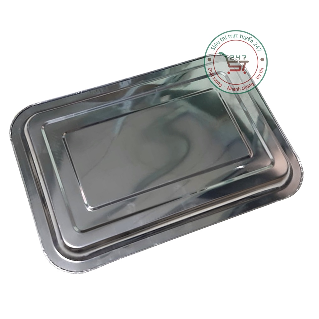 Combo 10 khay inox cạn 30x40 và 9 khay inox cạn 35x50 kèm 4 kẹp gắp đá 18cm Khay inox đa năng giá tốt