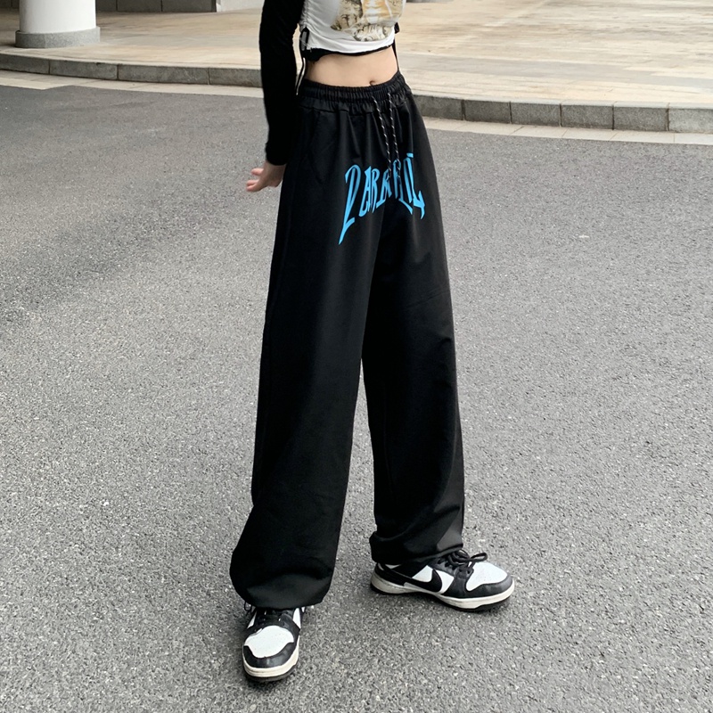 SUXI Quần Dài Lưng Cao Ống Rộng Màu Đen In Họa Tiết Monogram Thời Trang Cho Nữ