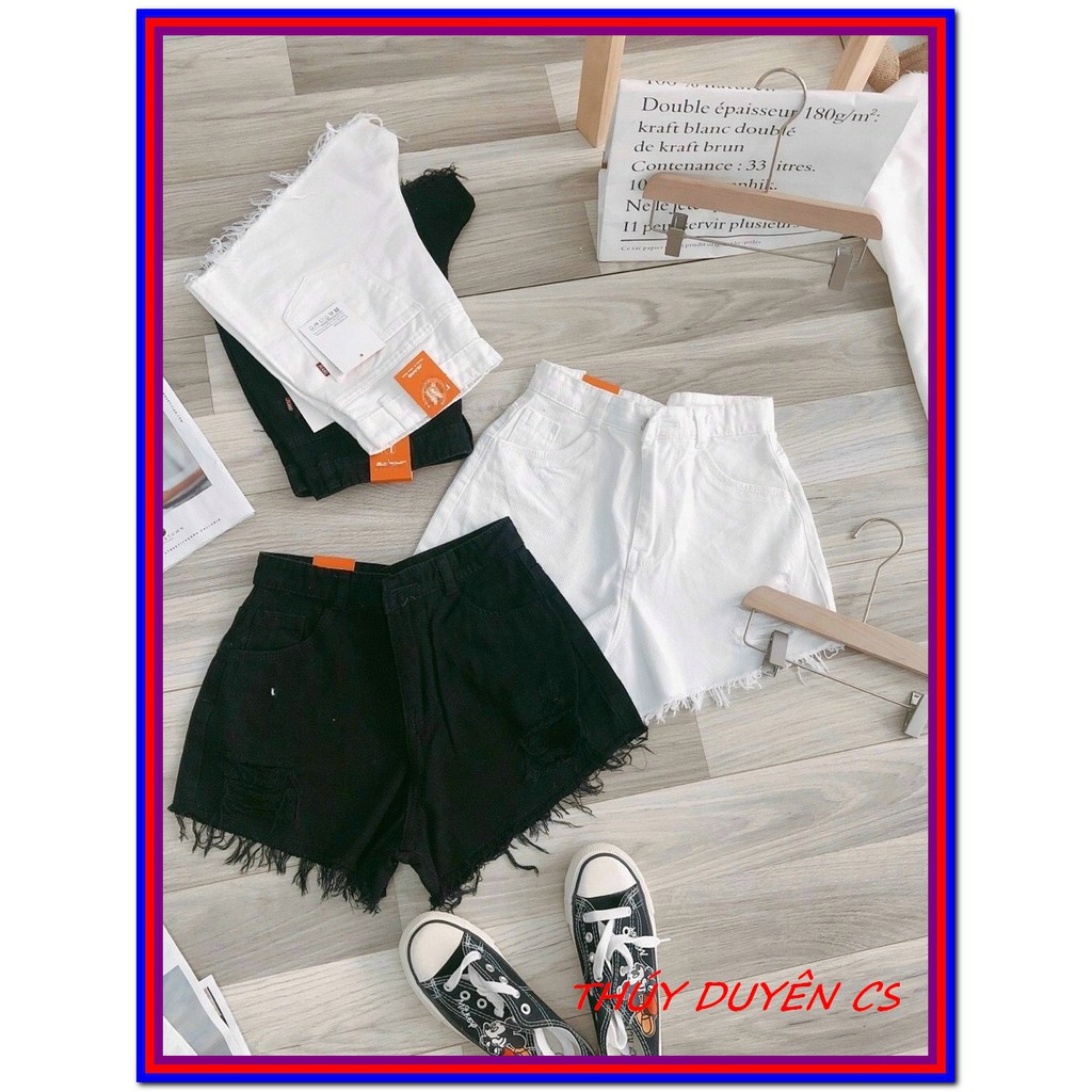QUẦN short jean nữ ĐEN- TRẮNG TUA LAI chất jean ôm thun kaki giãn nhẹ s-den-tr-13