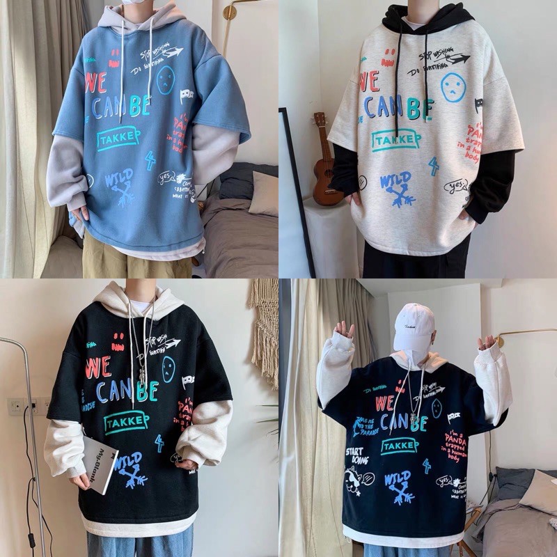 Áo hoodie nỉ bông WE CAN BE phối tay layer (Mã H6)