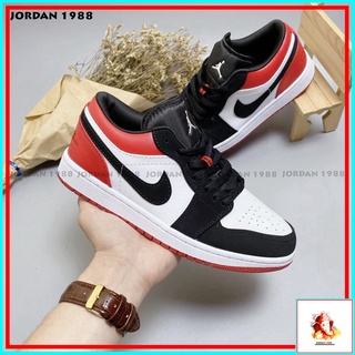 Giày jordan cổ thấp gót đỏ đen, jordan 1 cổ thấp đỏ đen bản cao cấp full box + bill