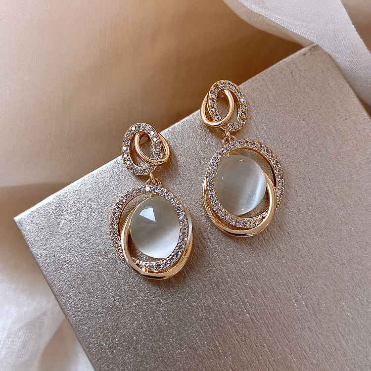 Khuyên Tai Bạc Phối Đá Opal Phong Cách Hàn Quốc Thanh Lịch Cho Nữ