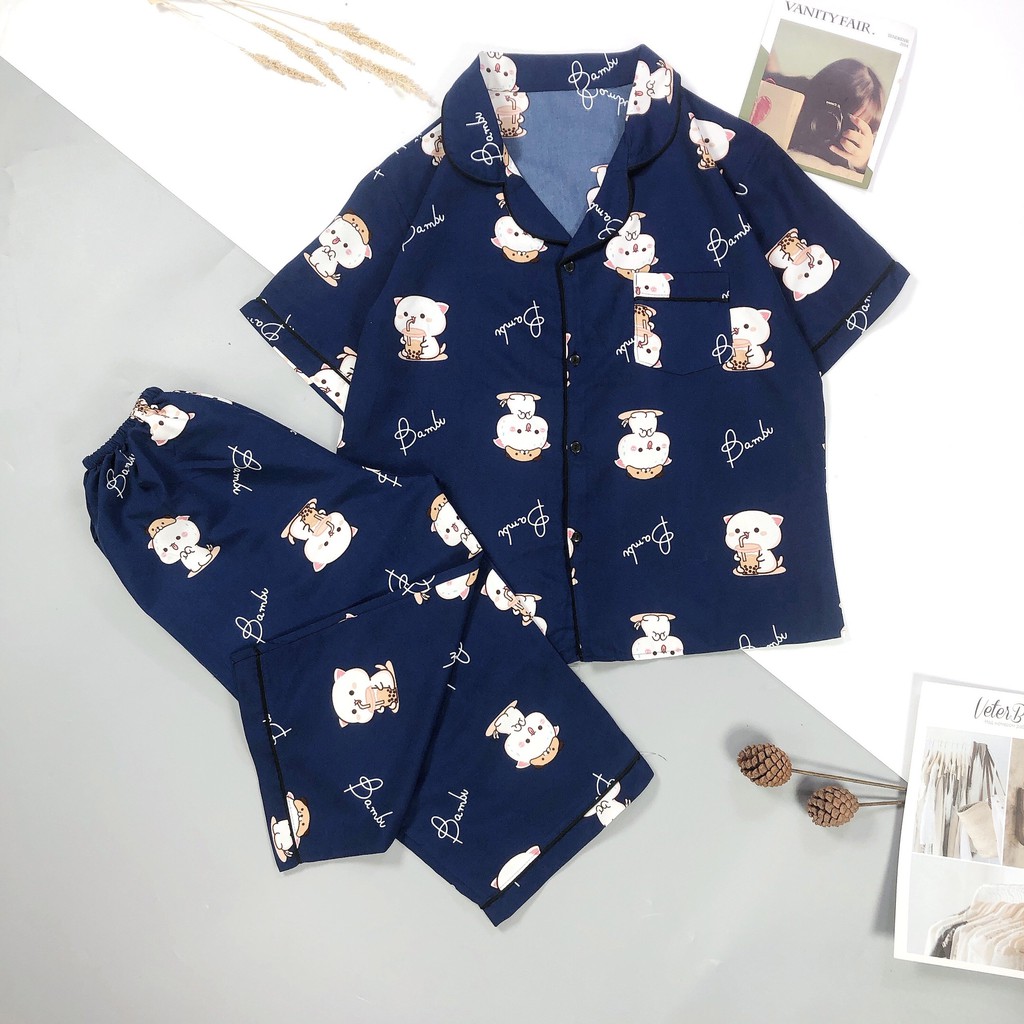 [Bộ Ngủ Pijama Tay Cộc Quần Lửng]- 𝗩𝗮̉𝗶 𝗧𝗵𝗮́𝗶 𝗟𝗼𝗮̣𝗶 𝟭-Dưới 60kg Chất Mềm Mịn.