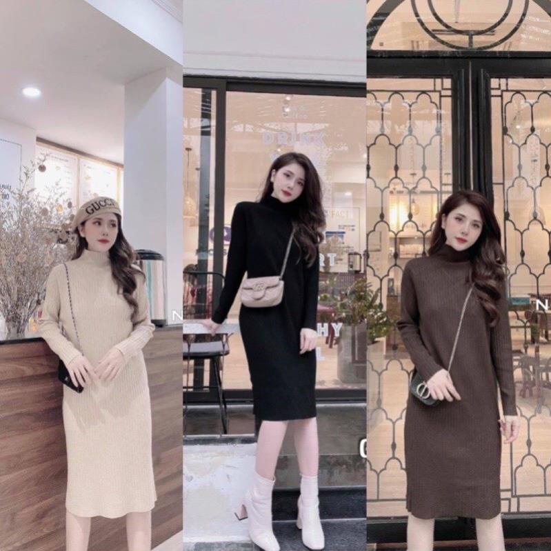 Váy lên tăm, đầm len cổ lọ 3 phân- đầm suông - len mịn loại 1