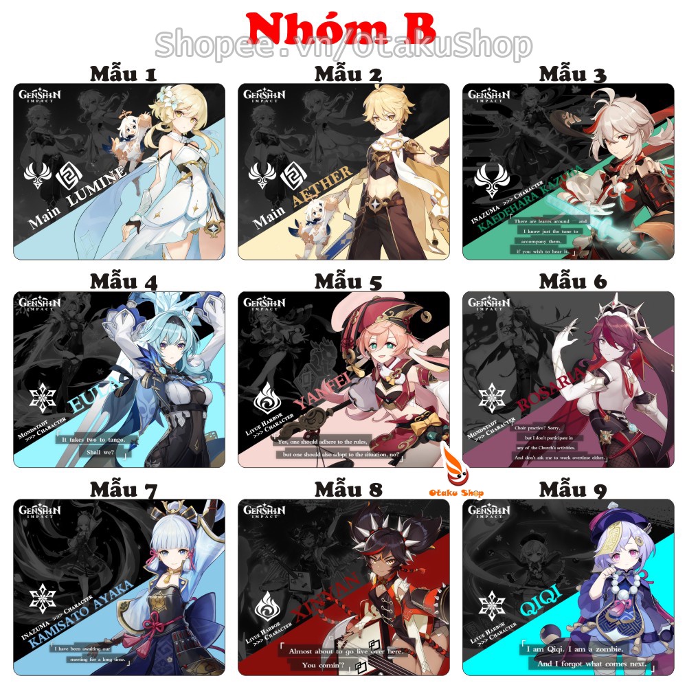 <45 mẫu>Lót chuột máy tính Anime Game Genshin Impact kích cỡ bàn di chuột lớn 20x24cm chất liệu mouse pad bằng cao su