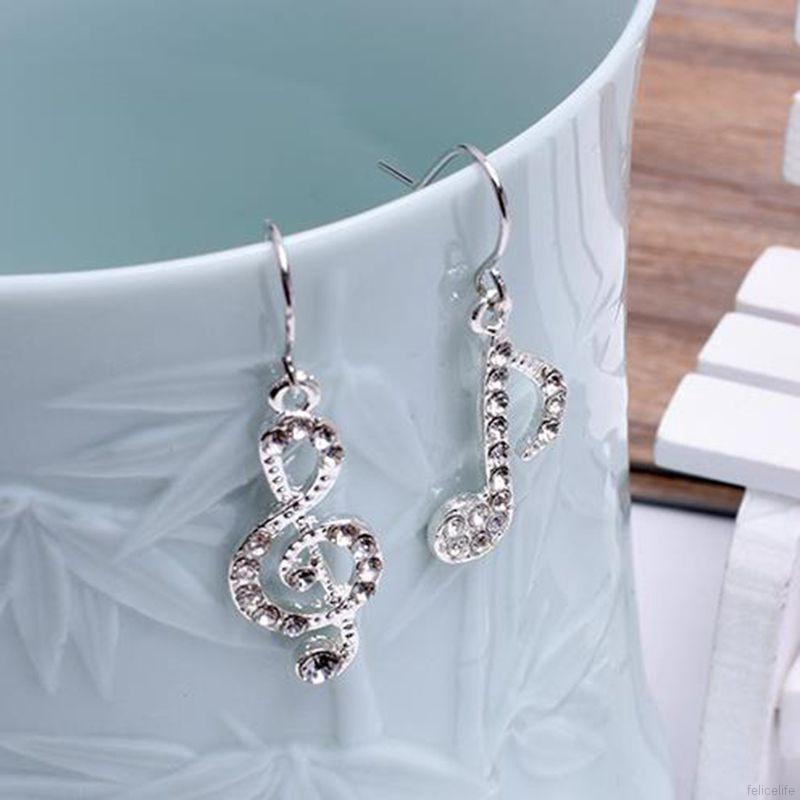 Đôi khuyên tai tạo hình nốt nhạc đính đá thời trang cho nữ