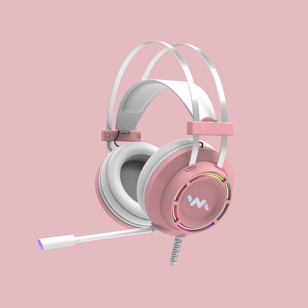 Tai nghe WANGMING 9800S 7.1 LED RAINBOW - Headphone chơi game màu hồng dễ thương