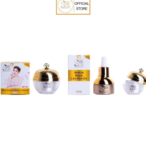 Combo 3 Giảm Nám, Serum Dưỡng Da 20ml Chăm Sóc Da Mặt She Life Tặng Mặt Nạ Dừa Cao Cấp