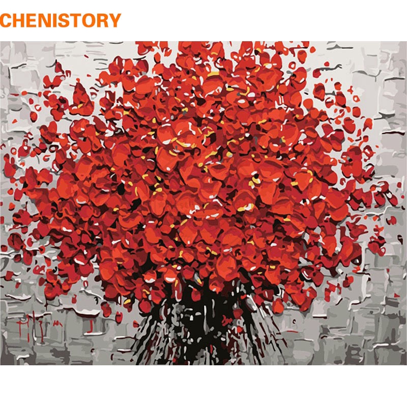 Bộ trang tự vẽ Acrylic không kèm khung hình bông hoa đỏ cỡ 40x50cm trang trí sang trọng
