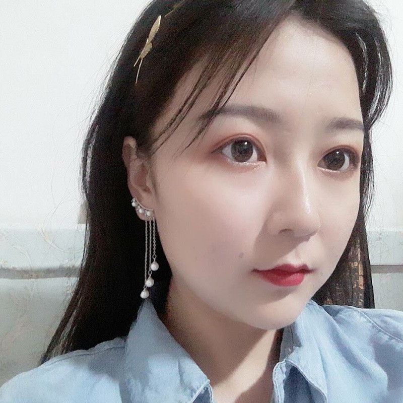 Hoa tai dây tua dài phối hạt đính đá thời trang Hàn Quốc ngọt ngào cho nữ