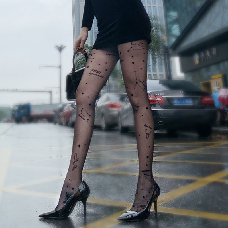 Quần Tất Lụa Trong Suốt In Họa Tiết Chòm Sao Phong Cách Harajuku Gothic Quyến Rũ Cho Nữ