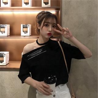 SUXI Áo thun tay ngắn thiết kế lệch vai phong cách thời trang Hàn Quốc cho nữ