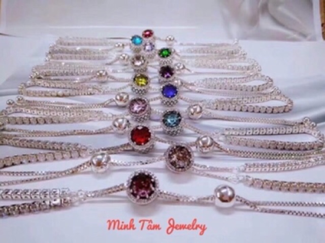 Lắc tay bạc nữ full đá dây rút charm đá mệnh chất liệu bạc 925-Minh Tâm Jewelry