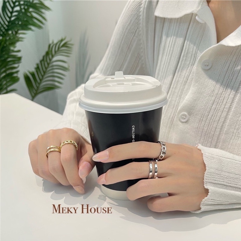Set nhẫn đeo tay 2 chiếc đơn giản phong cách hàn quốc