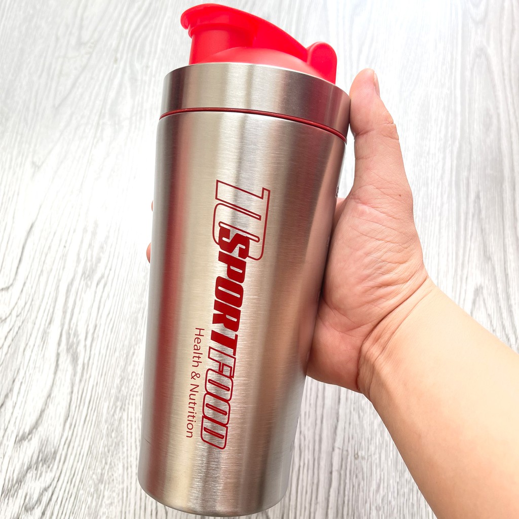 Bình lắc Shaker bằng INOX pha sữa cho người tập GYM hiệu TCSPORTFOOD - Bình nước thể thao Shaker 739 ml