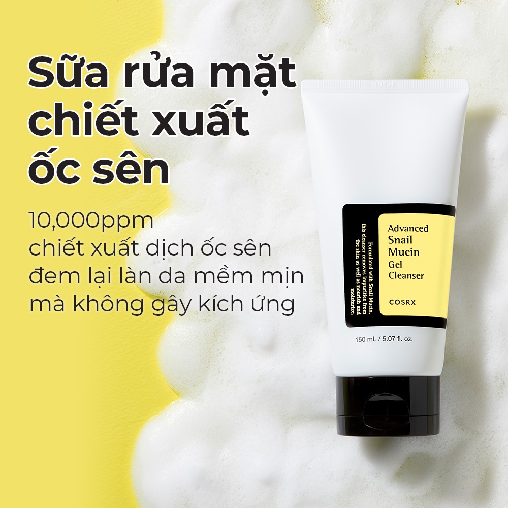 Sữa Rửa Mặt Dạng Gel Chiết Xuất Ốc Sên Cao Cấp COSRX Advanced Snail Mucin Gel Cleanser 50ml, 150ml