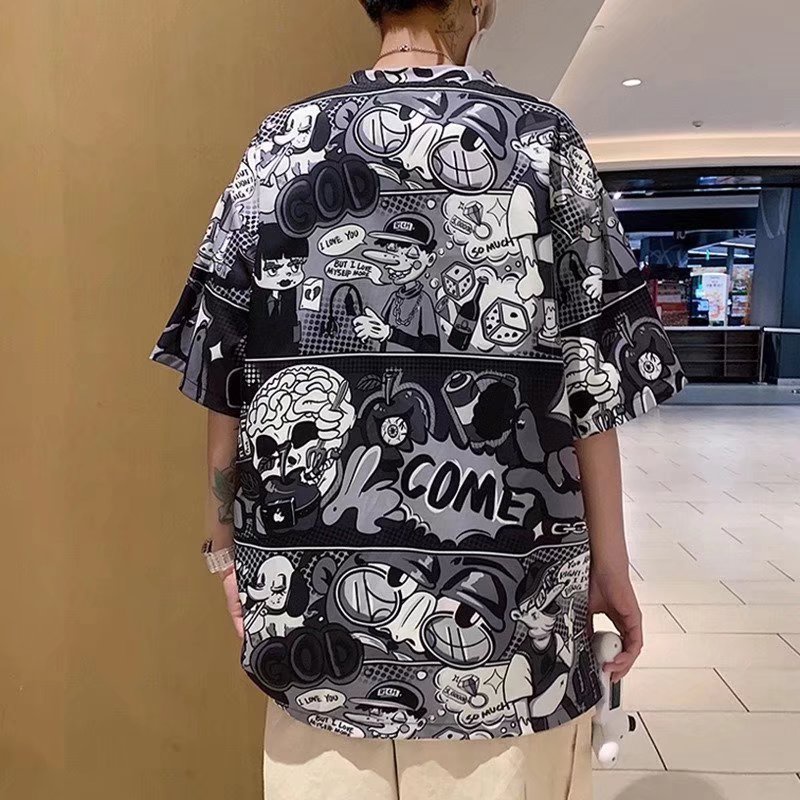 Áo Thun Tay Ngắn Dáng Rộng In Họa Tiết Hoạt Hình Size M-5XL Thời Trang Mùa Hè Cho Nam