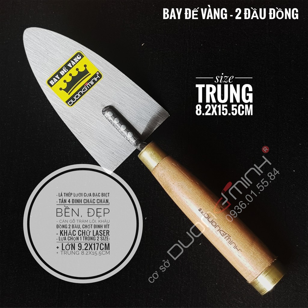 BAY ĐẾ VÀNG - Cán 2 đầu đồng - DƯƠNG MINH - thép lưỡi cưa, cao cấp, xây dựng, xây tô, làm vườn