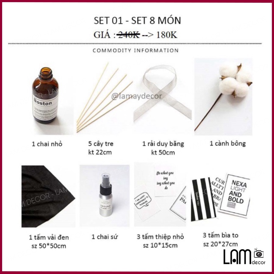 (Giảm 25%) 𝐒𝐞𝐭 𝐂𝐡𝐮̣𝐩 𝐀̉𝐧𝐡 mỹ phẩm đen trắng - Set 01