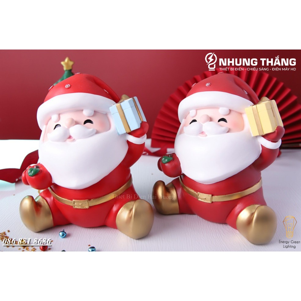 [ Quà Tặng Giáng Sinh ] Mô Hình Ông Già Noel Cầm Hộp Quà Dễ Thương - Trang Trí Giáng Sinh - Đút T iền Tiết Kiệm