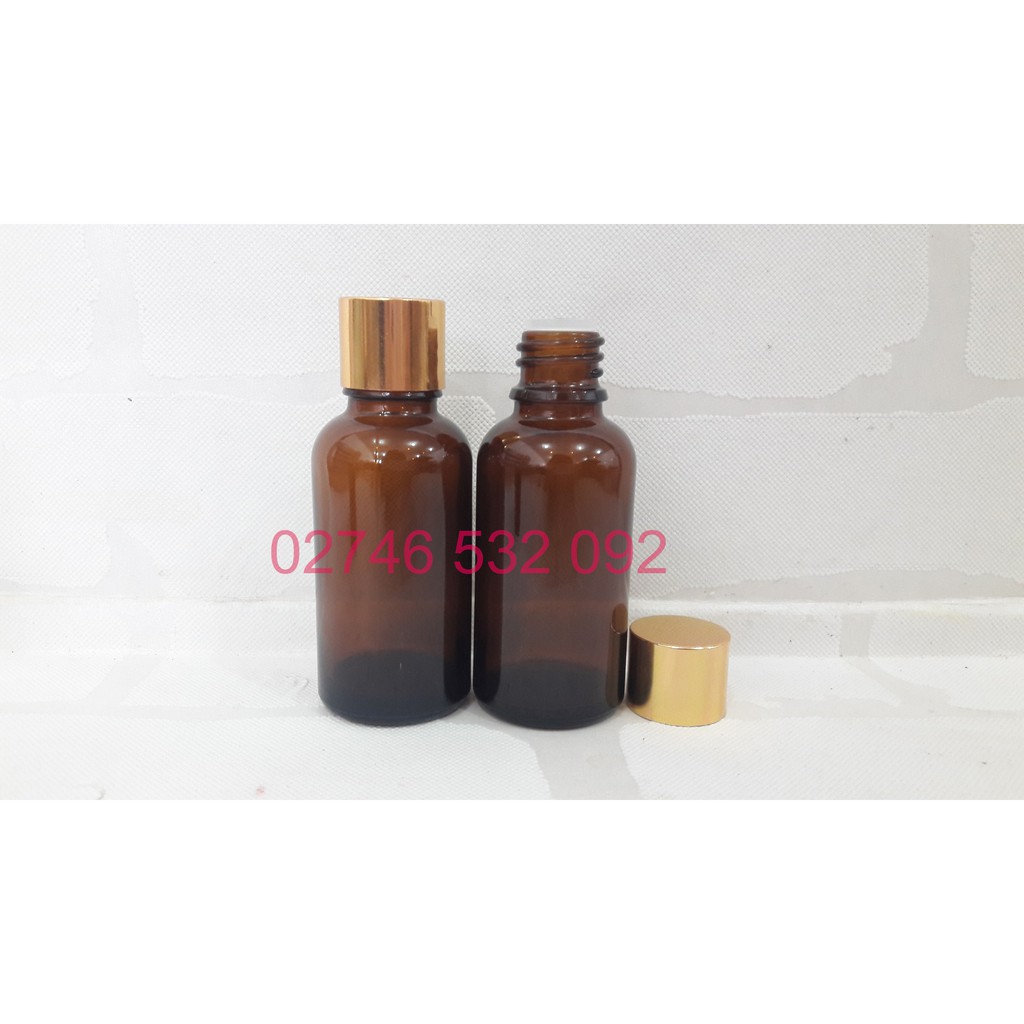 Chai Tinh Dầu 30ml Nắp Nhỏ Giọt Vàng Trơn Thân Nâu