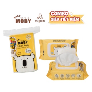 Combo 01 Bịch bông Moby đa năng cỡ nhỏ + 02 Bịch khăn ướt Moby
