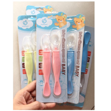 THÌA ĂN DẶM ⚡️FREESHIP⚡️ Set 2 Thìa Ăn Dặm Silicon 2 Đầu An Toàn Cho Bé