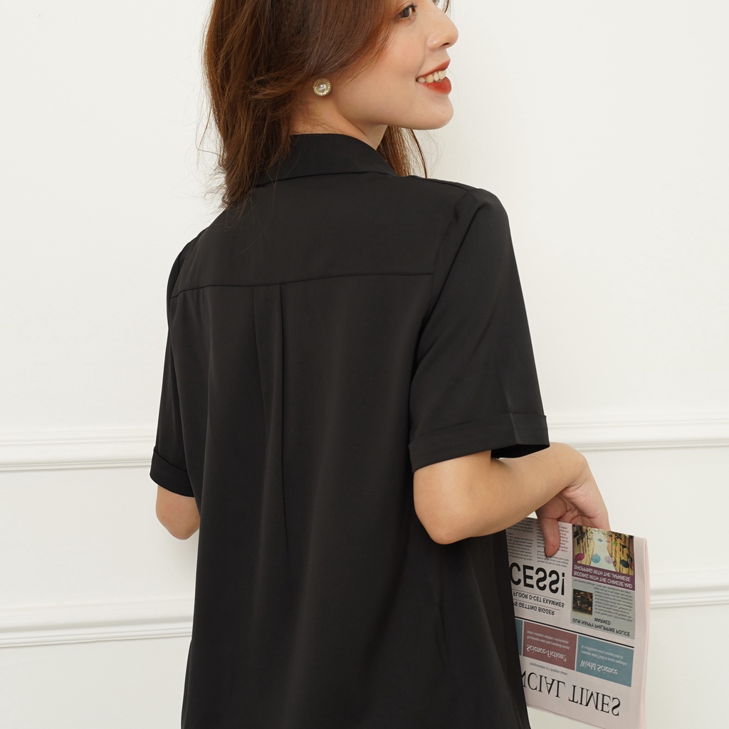 Áo sơ mi nữ ngắn tay, áo công sở cộc tay form rộng màu Trắng Đen Be Xanh MISS CLOTHINGS SM-02 | BigBuy360 - bigbuy360.vn